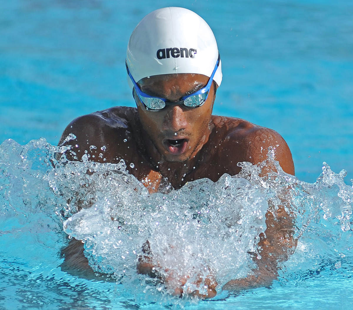 200m breaststroke record Likith SP in action during State Senior Aquatic Championship Corporation Swimming Pool Basavanagudi in Bengaluru on Wednesday. | DH Photo: Pushkar V