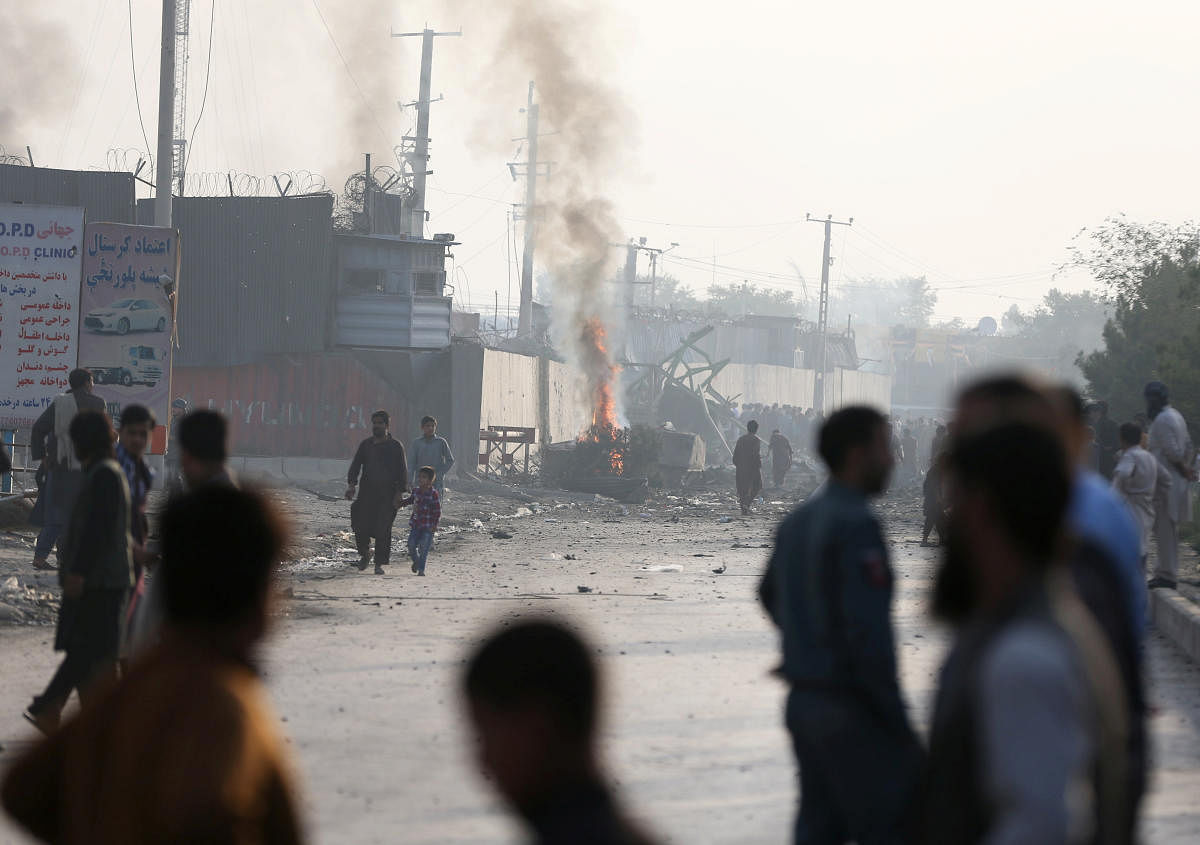 Angry Afghan protesters burn tires and shout slogans at the site of a blast in Kabul, Afghanistan September 3, 2019. (REUTERS)