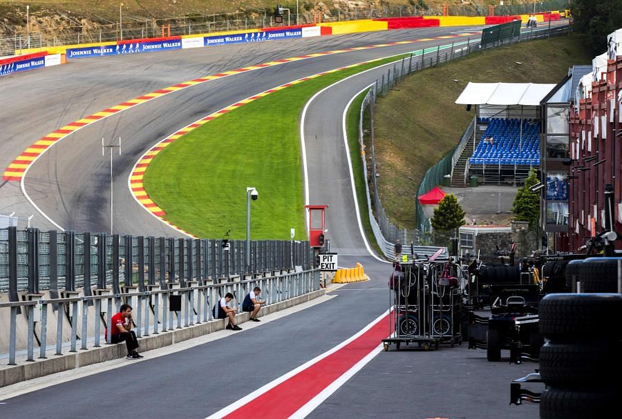 The wreckage being cleared after the Formula 2 racing accident at Spa-Francorchamps. Picture credit: AFP
