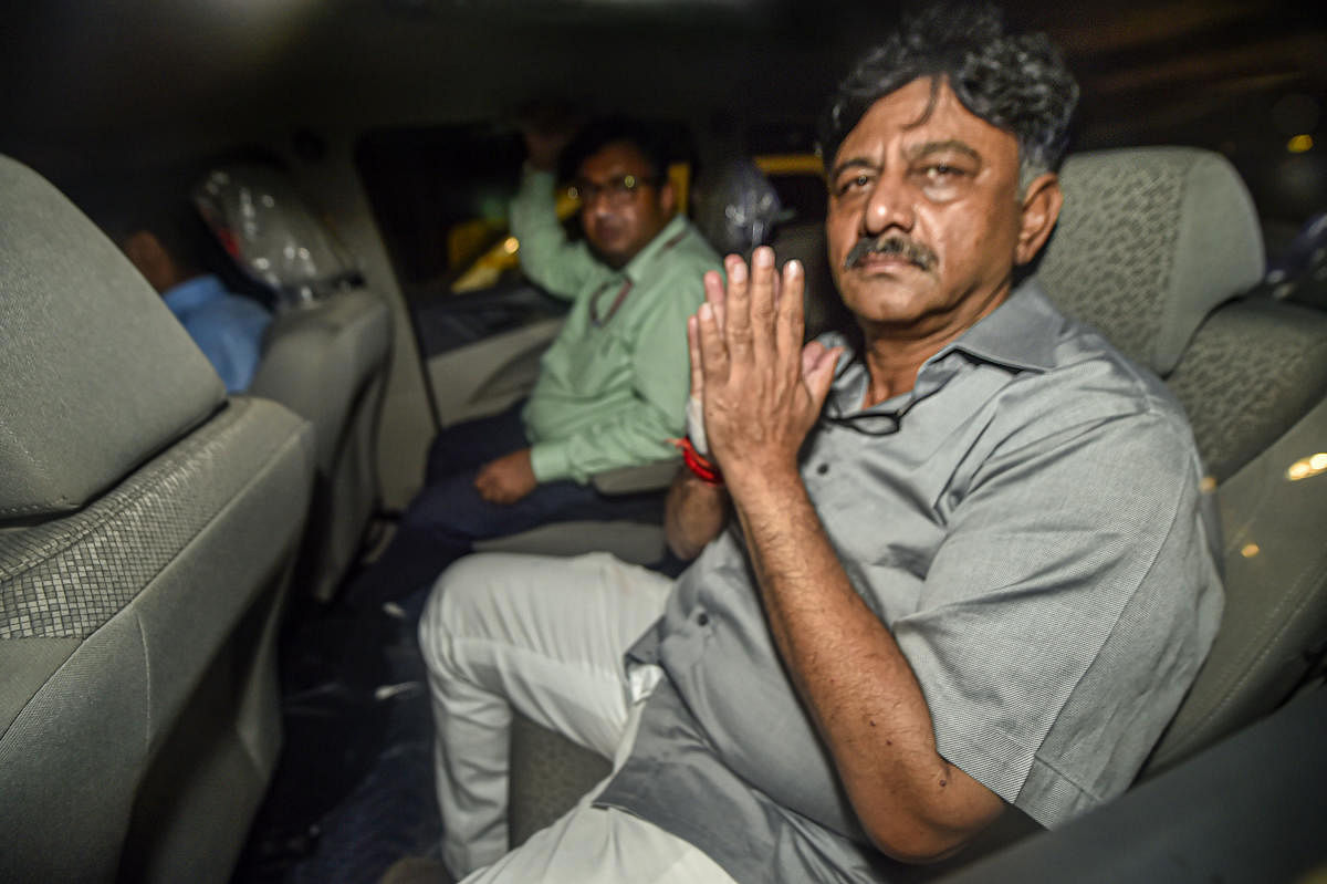 New Delhi: Karnataka Congress leader D K Shivakumar leaves after being produced at Rouse Avenue Court in New Delhi, Wednesday, Sept 4, 2019. Shivakumar, arrested in a money laundering case, was sent to the ED custody till September 13 by the court today.