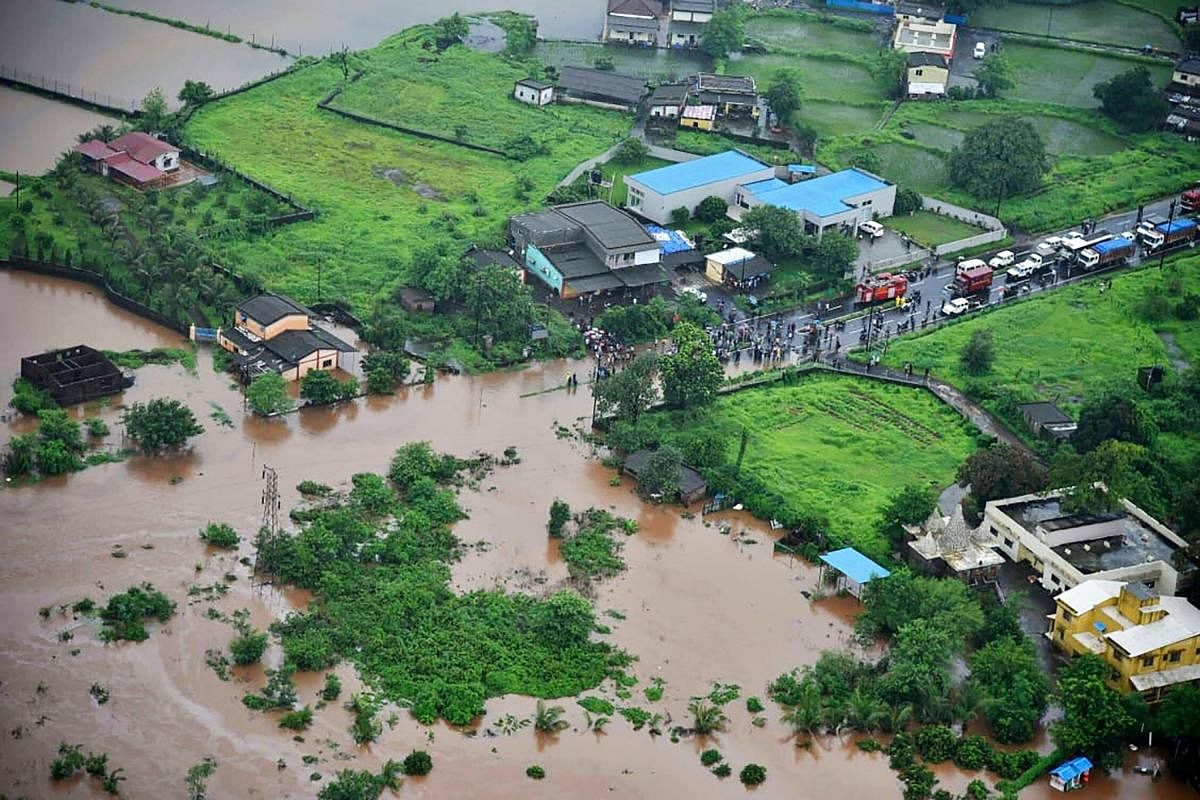 An aerial view of a flooded area following heavy monsoon rains,taken and released by the Indian Navy. Photo credit: AFP