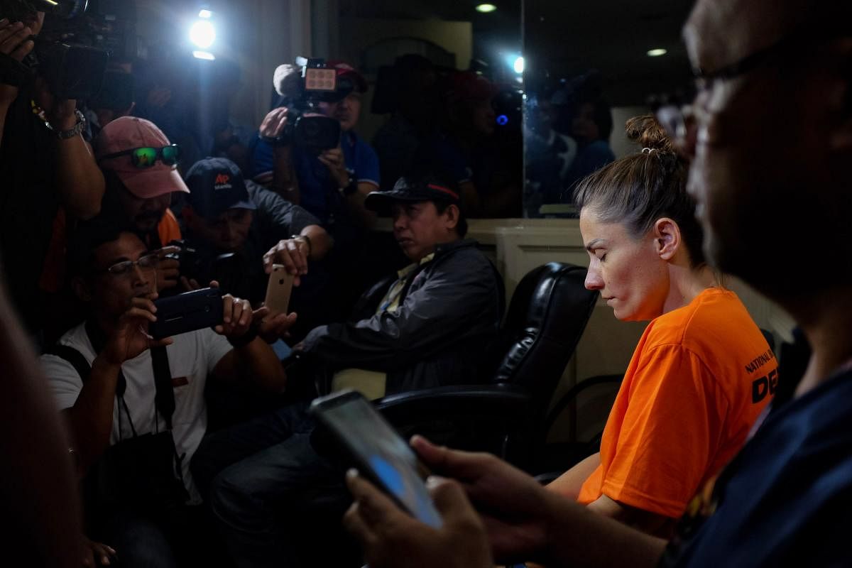 In this photo taken on September 5, 2019, US citizen Jennifer Talbot attends a press conference by the National Bureau of Investigation (NBI) in Manila. (Photo by George CALVELO / AFP)