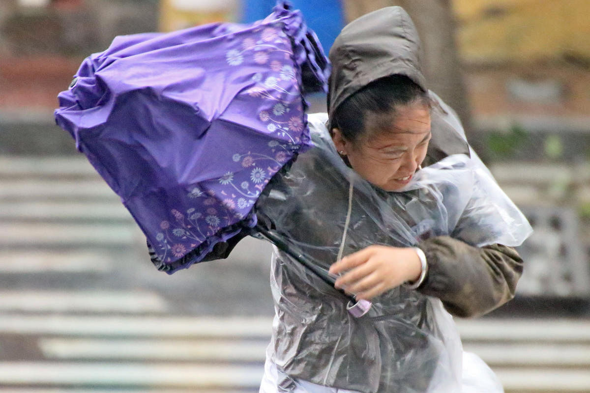 A woman holds an umbrella against the wind and rainfall brought by Typhoon. Reuters file photo for representation