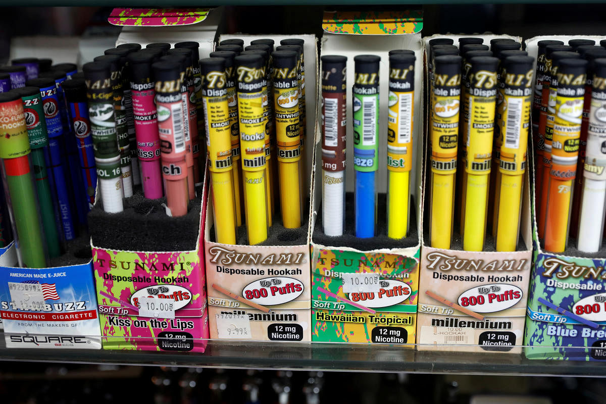 Vaping products are displayed for sale in a shop in Manhattan in New York City (Reuters File Photo)