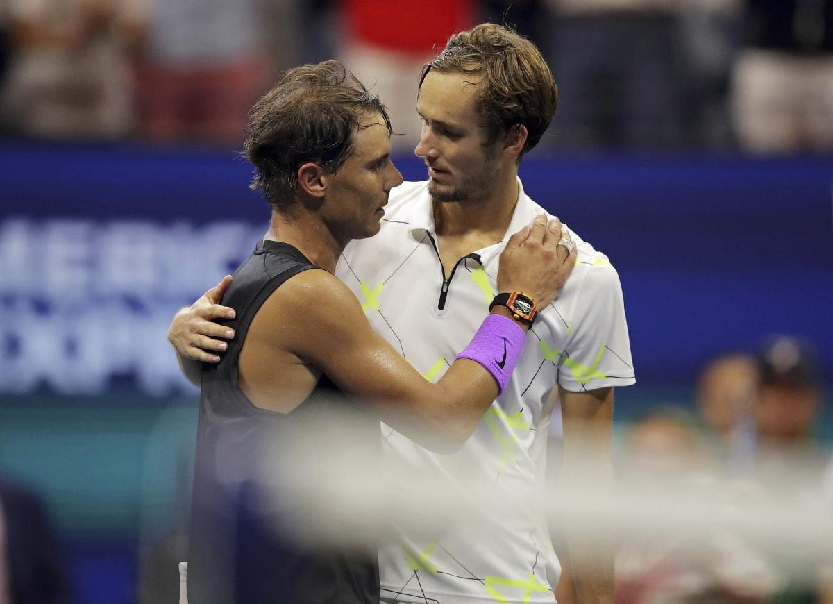 Daniil Medvedev, of Russia, congratulates Rafael Nadal, of Spain. AP/PTI Photo