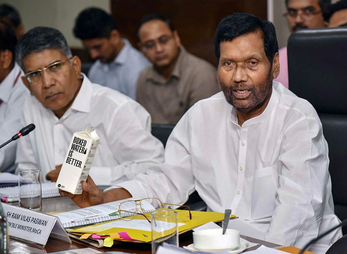 Paswan on Monday held a meeting with bottled water industry and various government departments to find a suitable alternative for single-use plastic bottles for drinking water. PTI file photo