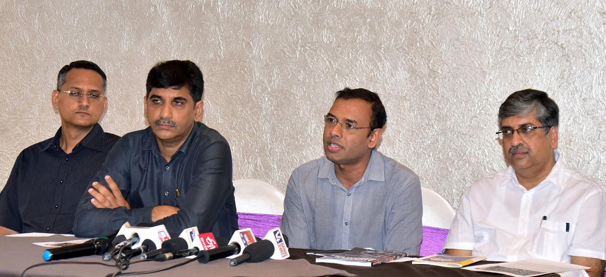Dr Shibu Raman of the Welsh School of Architecture addresses reporters in Mangaluru on Monday.