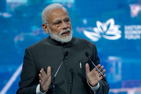 Indian Prime Minister Narendra Modi speaks at a plenary session of Eastern Economic Forum at far-eastern Russian port of Vladivostok. (Photo/AFP)