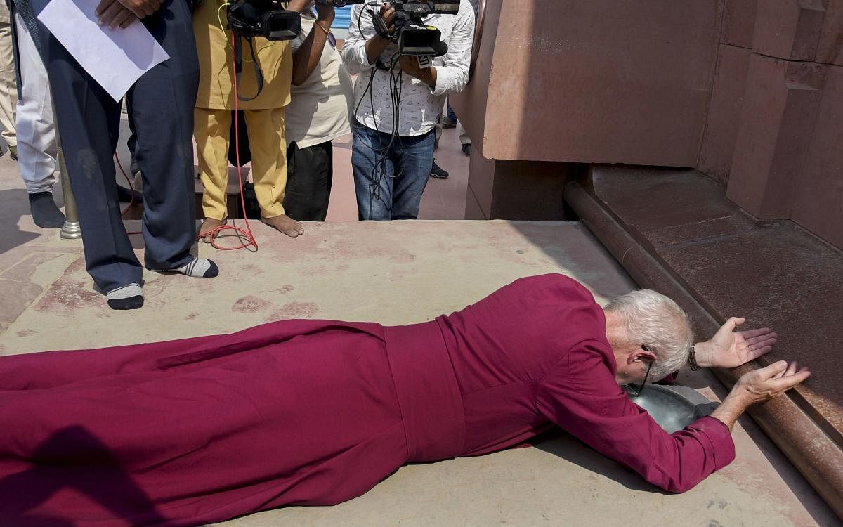 Archbishop of Canterbury Justin Welby at the Jallianwala Bagh memorial in Amritsar on Tuesday. PTI