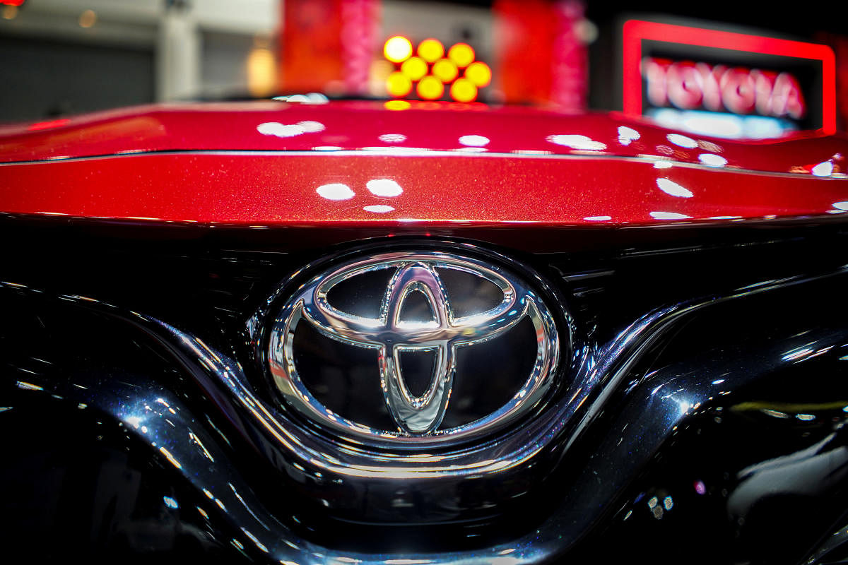 The logo of Toyota is pictured at the Bangkok Auto Salon 2019 in Bangkok, Thailand. (Reuters Photo)