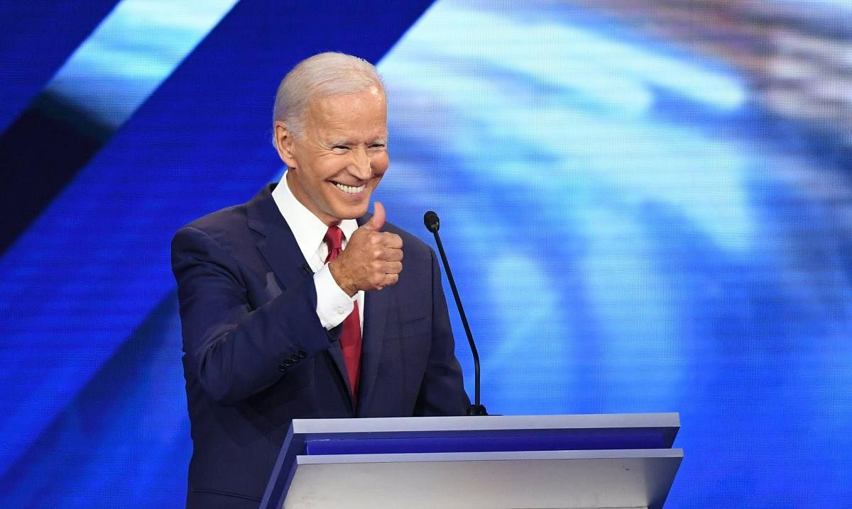 Democratic presidential hopeful Former Vice President Joe Biden speaks during the third Democratic primary debate of the 2020 presidential campaign. (AFP Photo)