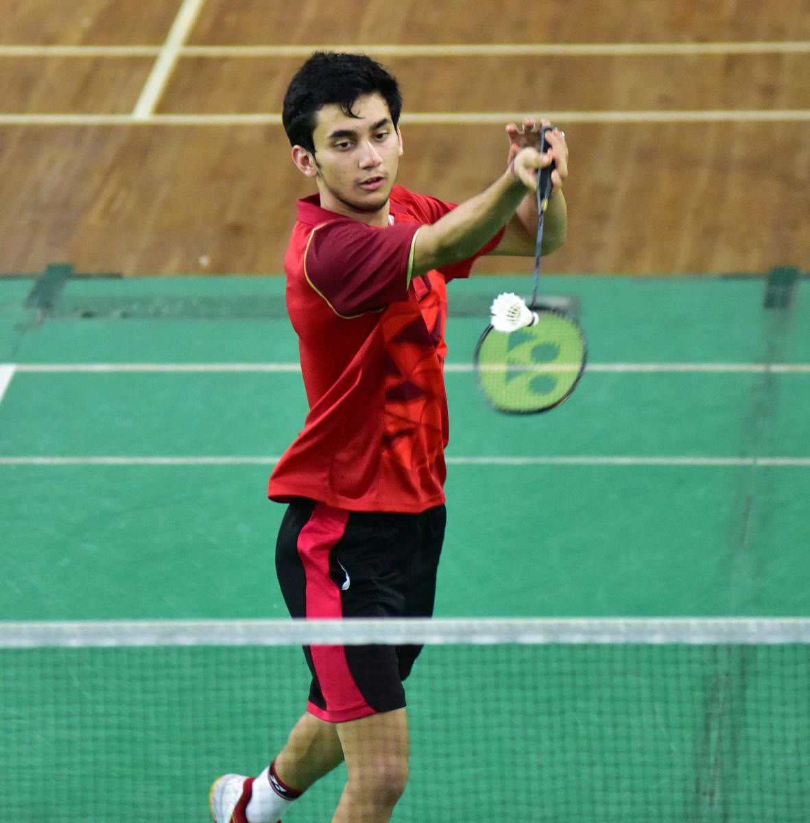 Badminton Player Lakshya Sen seen during the camp practice at the KSBA. (DH File Photo)