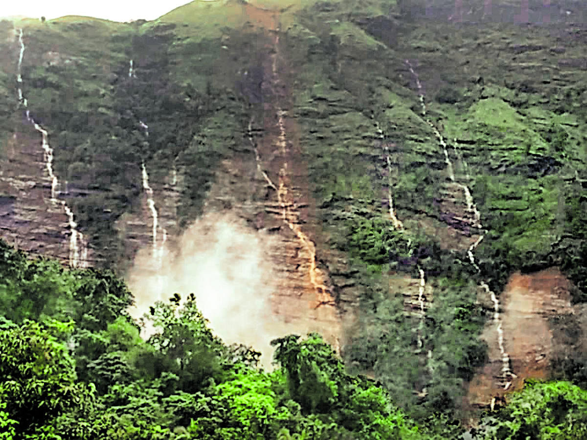 A string of unexplained landslides created new waterfalls in and around Durgada Betta.