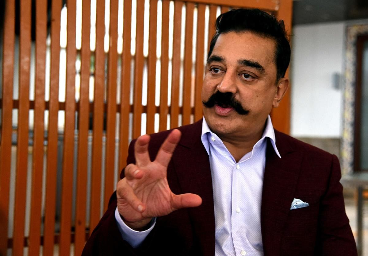 Makkal Needhi Maiam's chief, Indian Kollywood film actor, director, screenwriter, and producer Kamal Haasan (Photo by AFP)