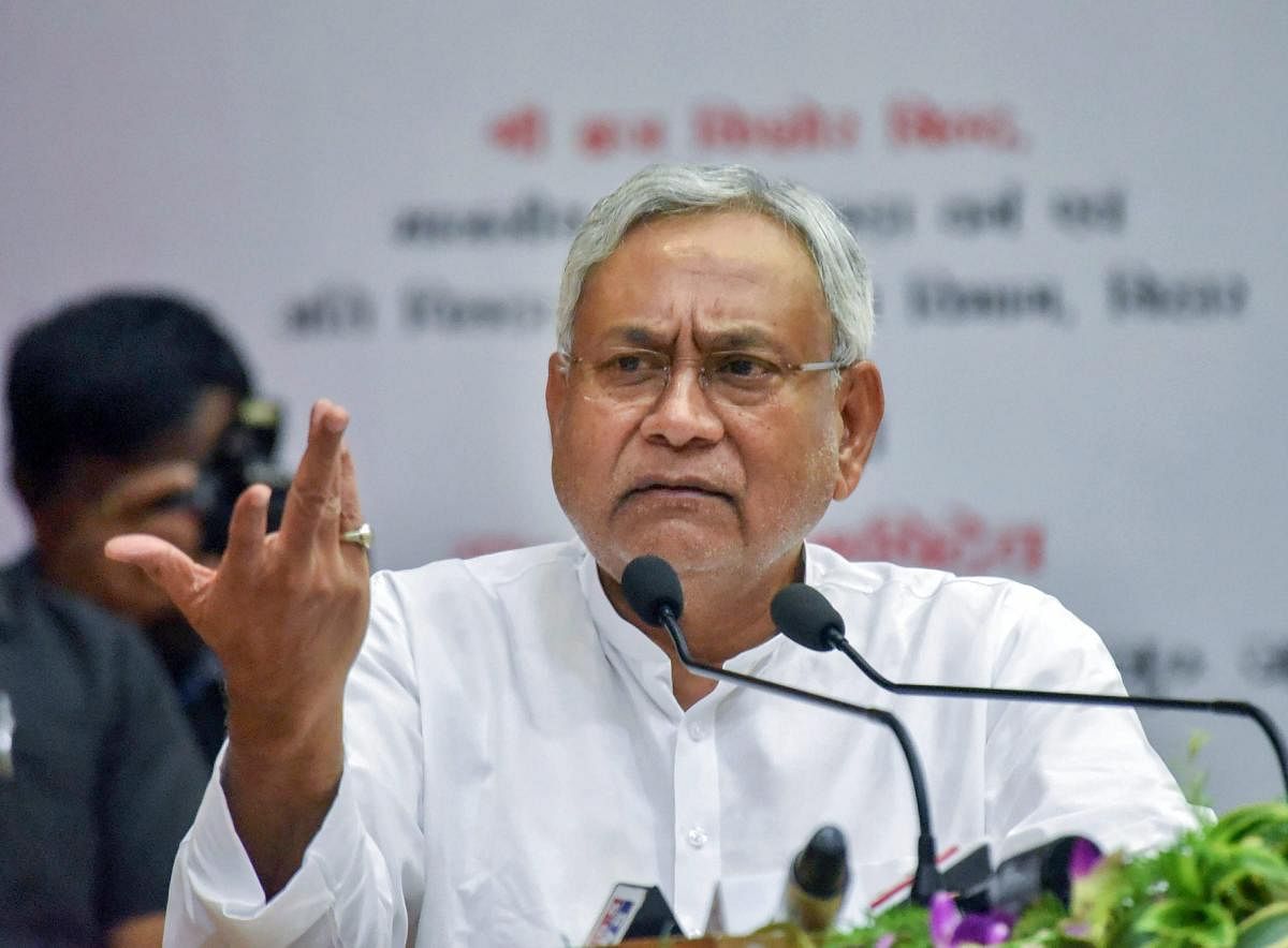 Patna: Bihar Chief Minister Nitish Kumar addresses students during a Civil Service Incentive Scheme launch, at Adhiveshan Bhawan in Patna on Tuesday, Aug 14, 2018. (PTI Photo) (PTI8_14_2018_000154B)