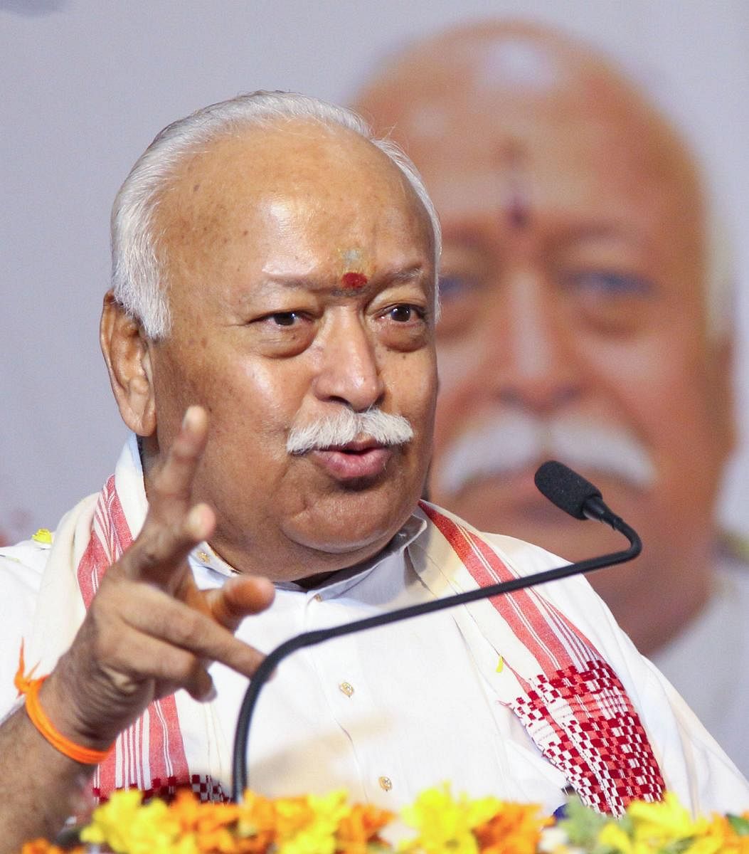 RSS chief Mohan Bhagwat speaks during a function (PTI Photo)