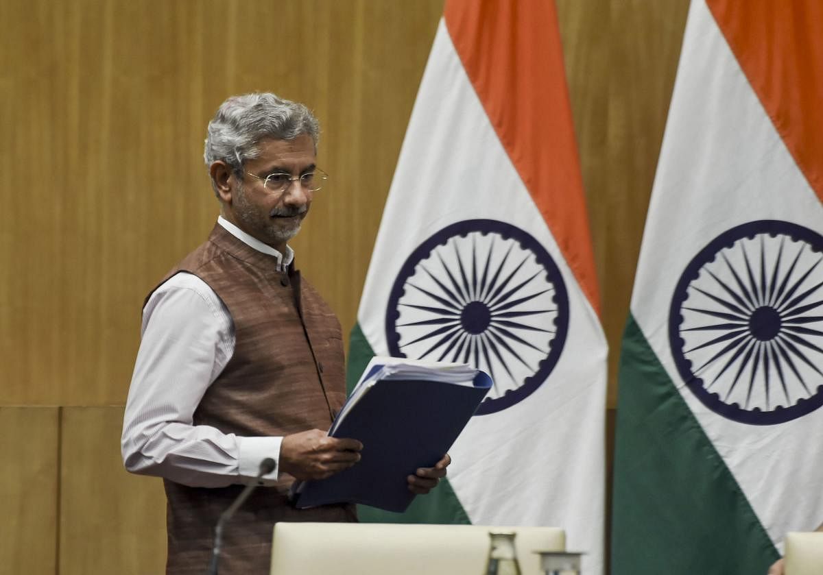External Affairs Minister S Jaishankar during a press conference on the completion of 100 days by his ministry under the Modi 2.0 government, in New Delhi on Tuesday. (PTI)