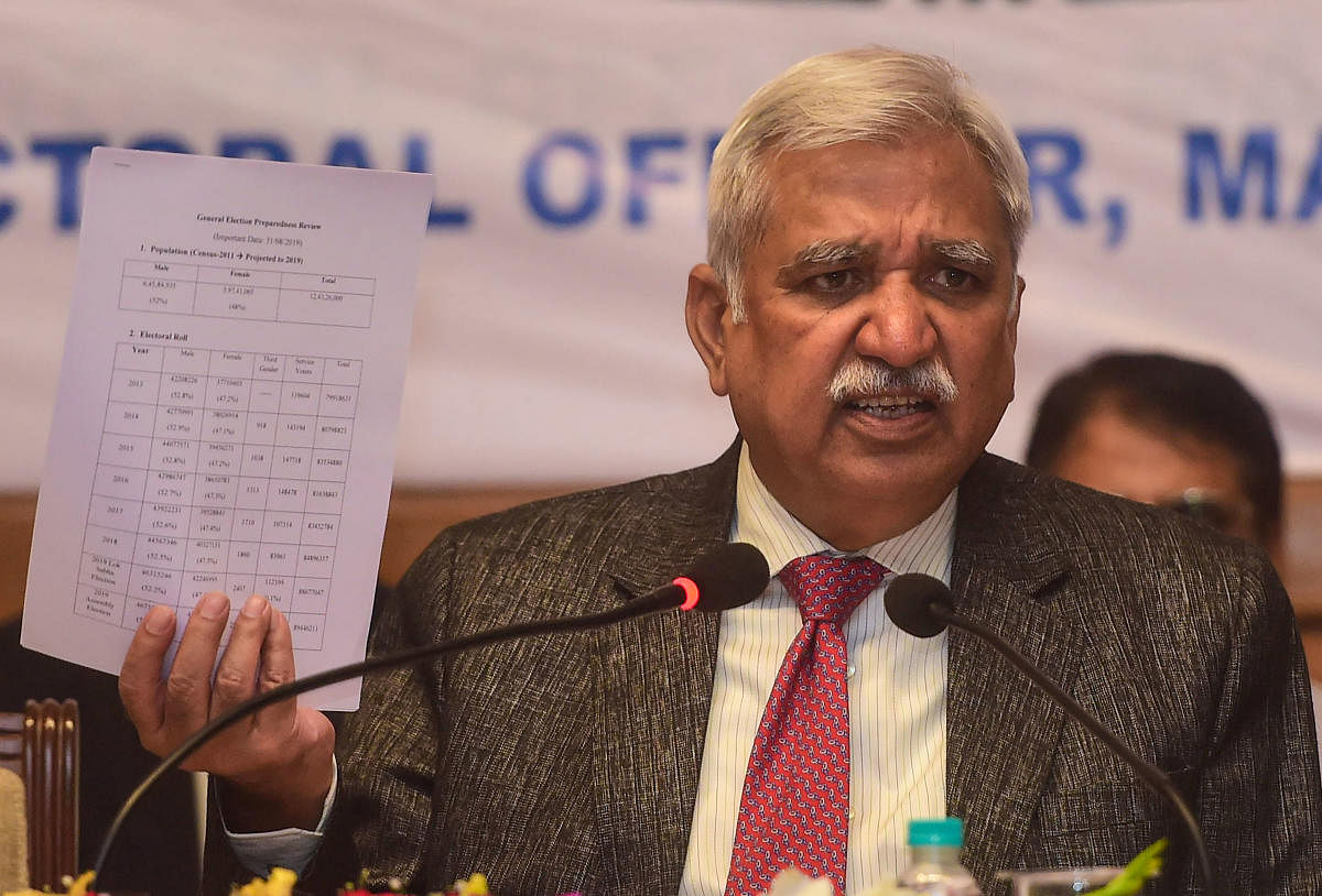 Chief Election Commissioner Sunil Arora interacts with media during a press conference in Mumbai, Wednesday, Sept. 18, 2019. (PTI Photo)
