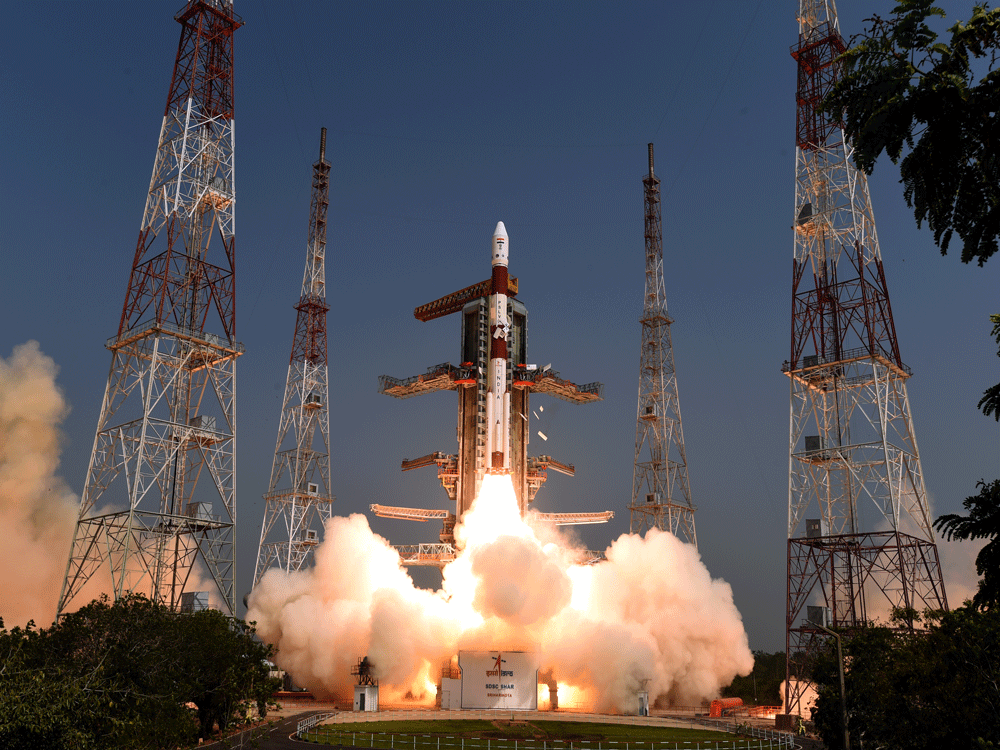 India’s Polar Satellite Launch Vehicle (PSLV-C45) on Monday successfully launched an electronic intelligence satellite EMISAT and 28 international customer satellites from the Satish Dhawan Space Centre (SDSC) SHAR in Sriharikota. DH photo