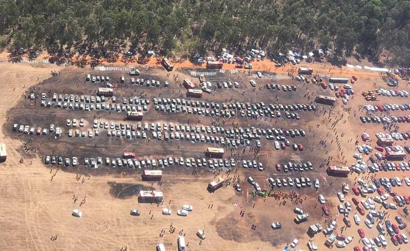 Aerial shot by the pilot flying over the parking lot at Gate-5 where over 300 cars were burnt to ashes at Aero India 2019, Bengaluru. (Pic Courtesy: Officer Commanding - HQ, Civil Defence)