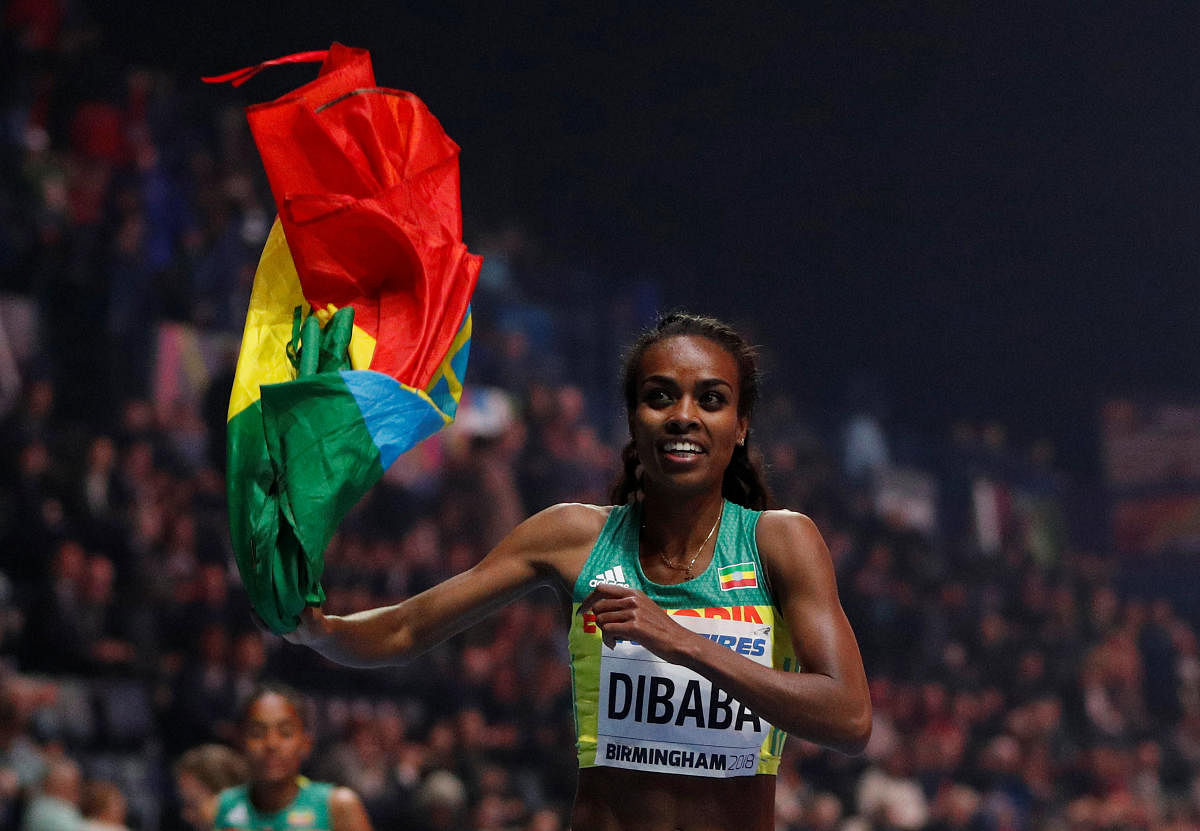 Ethiopia's Genzebe Dibaba celebrates winning the Women's 3000m. (Reuters File Photo)