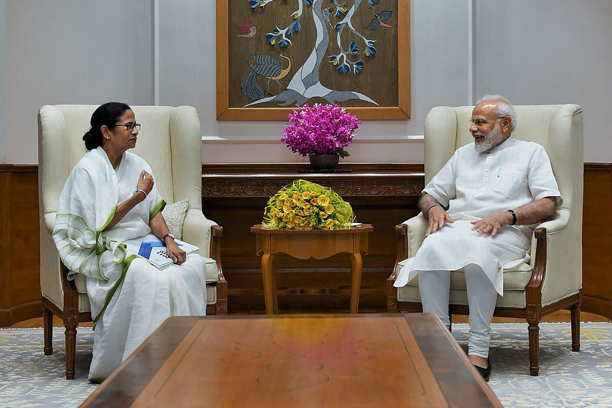 Prime Minister Narendra Modi during a meeting with West Bengal Chief Minister Mamata Banerjee