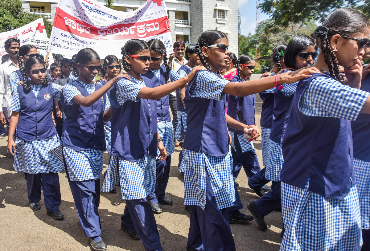 Visually impaired students take part in an event. Credit: DH File Photo/Prashanth HG