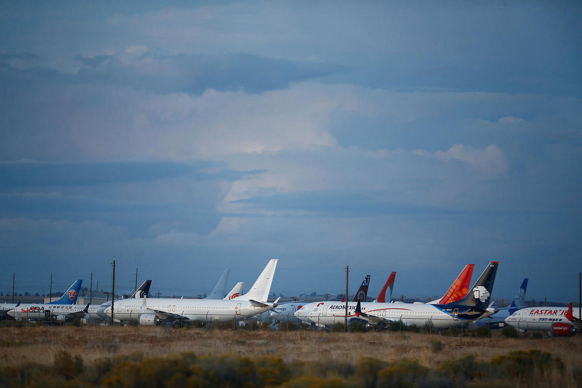 Boeing 737 MAX aircraft are seen parked at Boeing facilities at the Grant County International Airport in Moses Lake, Washington. (Reuters Photo)