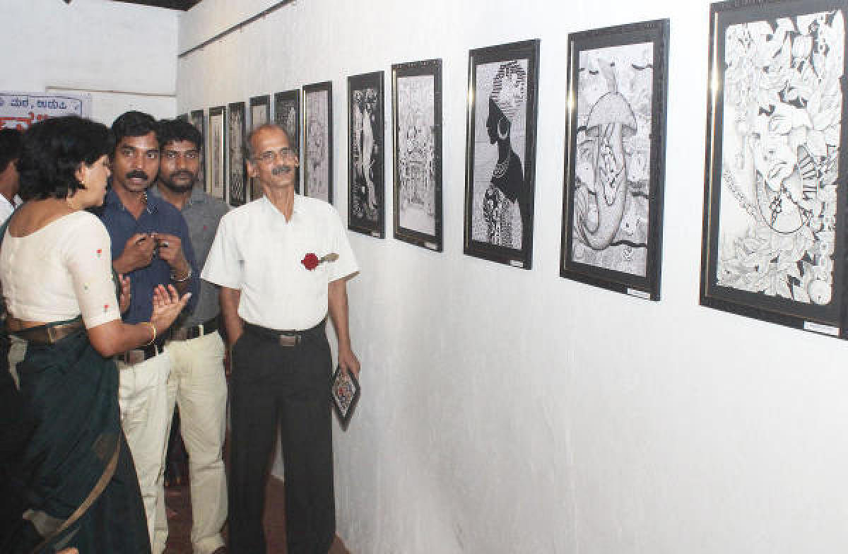 An exhibition of black and white line drawings by 18 students at Vibhuti Art Gallery was inaugurated on Thursday.