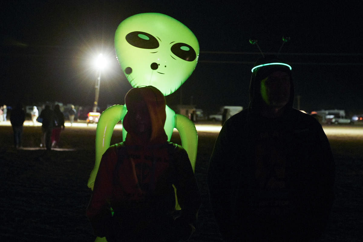 Alien-hunters gather to "storm" Area 51 at an entrance to the military facility near Rachel, Nevada on September 19, 2019. AFP