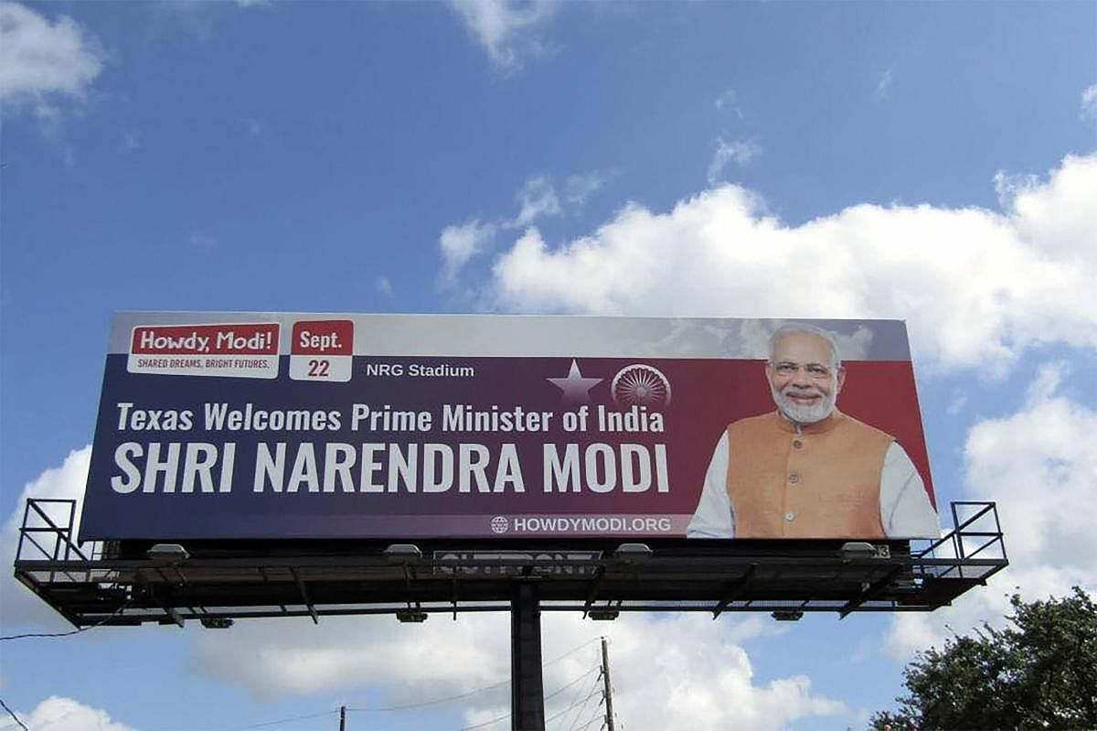 A billboard seen in Houston, USA, announcing the upcoming 'Howdy Modi' event on Sept. 22nd. (Photo by PTI)