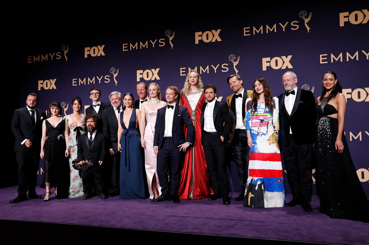 71st Primetime Emmy Awards - Photo Room – Los Angeles, California, U.S., September 22, 2019 - The cast of Game of Thrones pose backstage with their award for Outstanding Drama Series. Photo/REUTERS