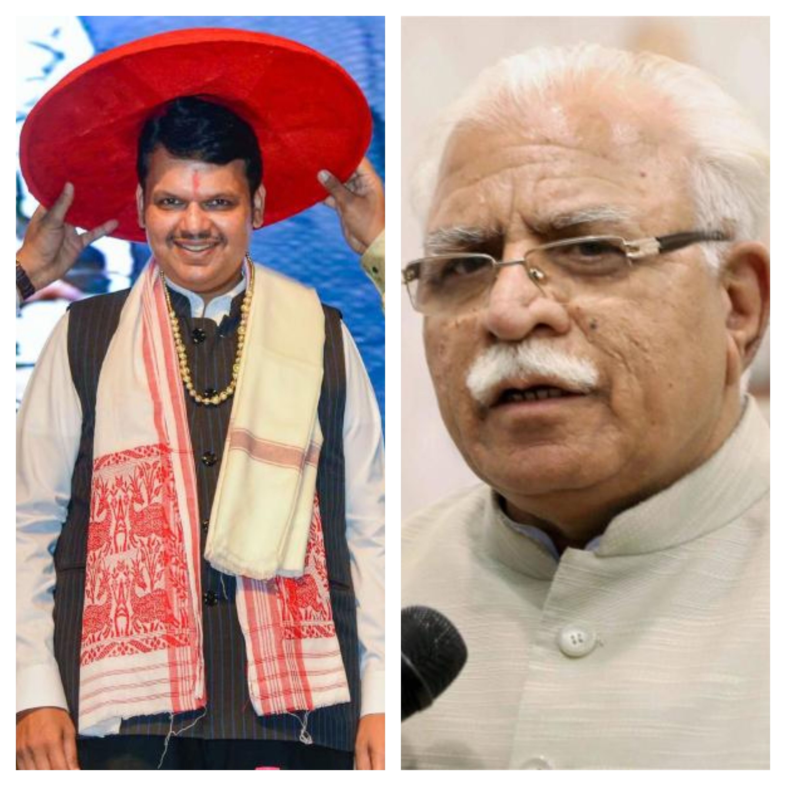 Maharashtra CM Devendra Fadnavis (L) and Haryana CM Manohar Lal Khattar (R) have benefited from Prime Minister Narendra Modi's popularity. (Photo/PTI)