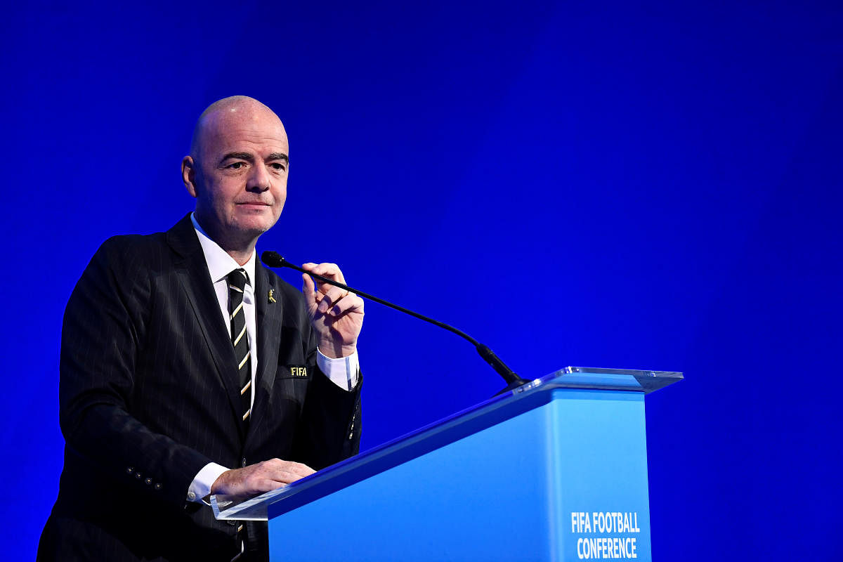 FIFA President Gianni Infantino during the conference. (Reuters Photo)