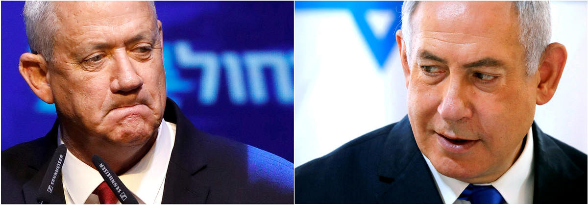 Blue and White party leader Benny Gantz in Tel Aviv, Israel September 18, 2019,and Israeli Prime Minister Benjamin Netanyahu in the Jordan Valley, in the Israeli-occupied West Bank. (Reuters Photo)