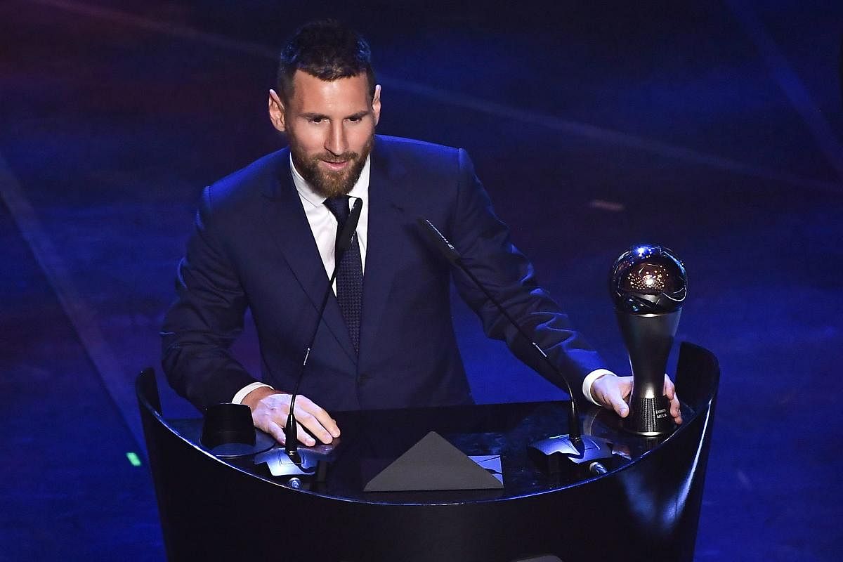 Argentina and Barcelona forward Lionel Messi speaks after winning the trophy for the Best FIFA Men's Player of 2019 Award. (AFP Photo)