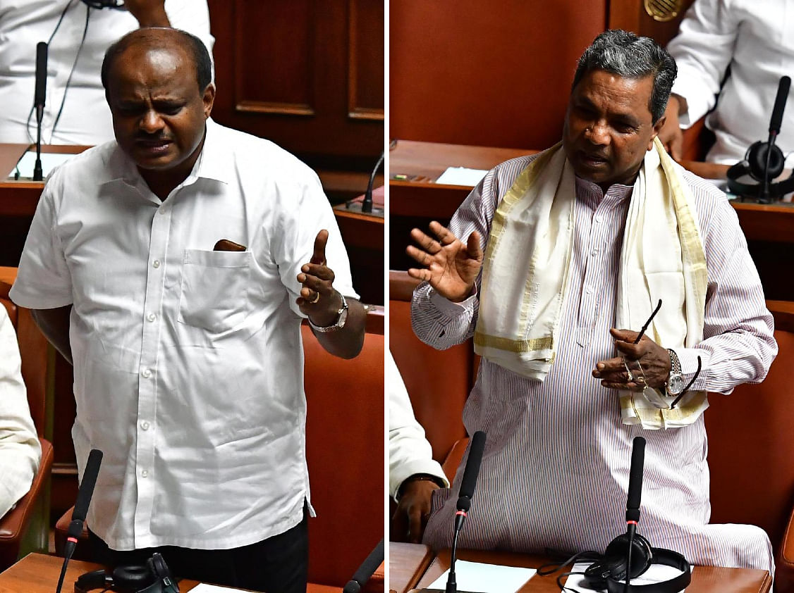 Former Karnataka Chief Ministers HD Kumaraswamy (L) and Siddaramaiah (R) (DH Images)