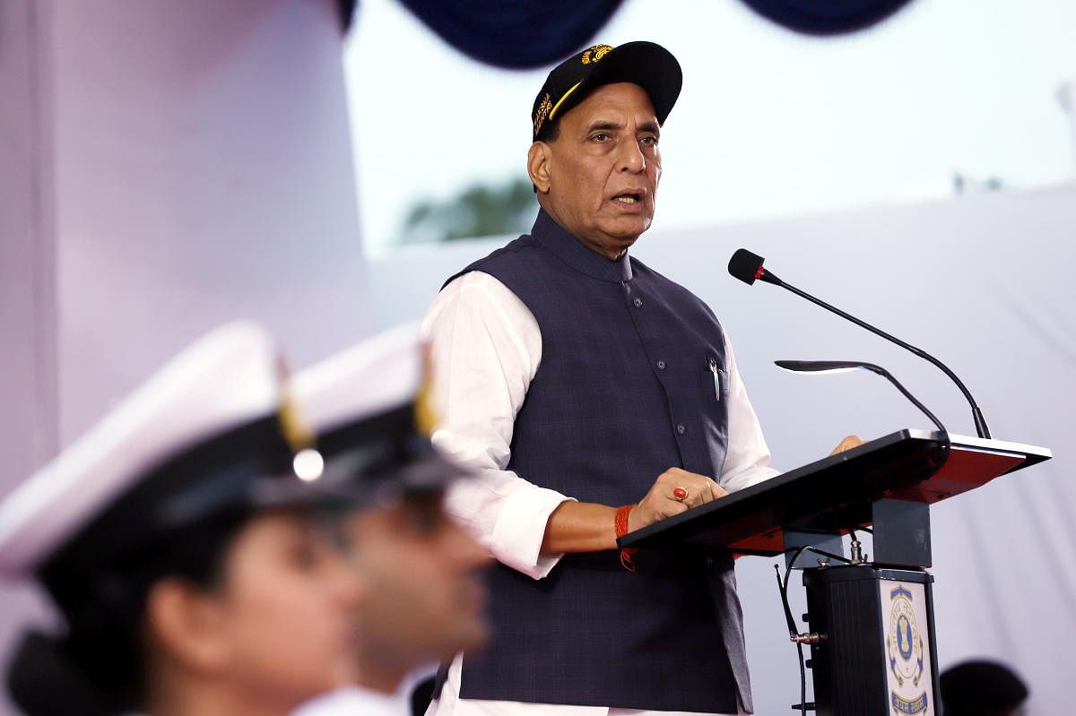 Defence Minister Rajnath Singh speaks during the Coast Guard Investiture Ceremony in Chennai. (PTI Photo)