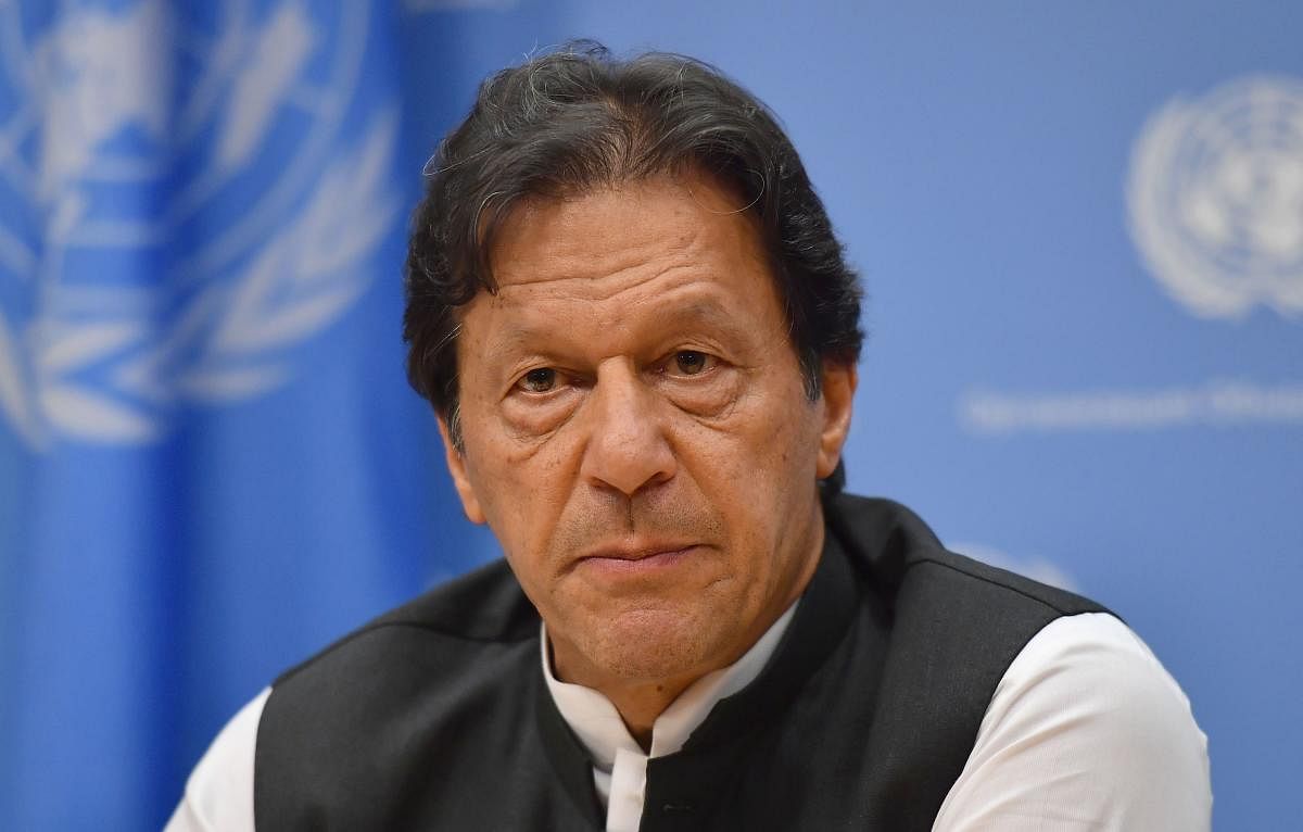 Pakistani Prime Minister Imran Khan speaks during a press conference at the United Nations Headquarters in New York on September 24, 2019. (AFP)