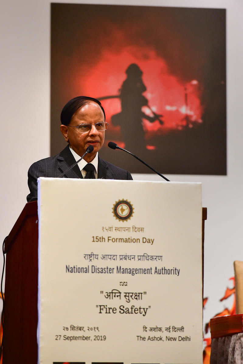 Additional Principal Secretary to Prime Minister of India, P K Mishra addresses a gathering on the occasion of National Disaster Management Authority (NDMA)'s 15th Formation Day, in New Delhi. PTI