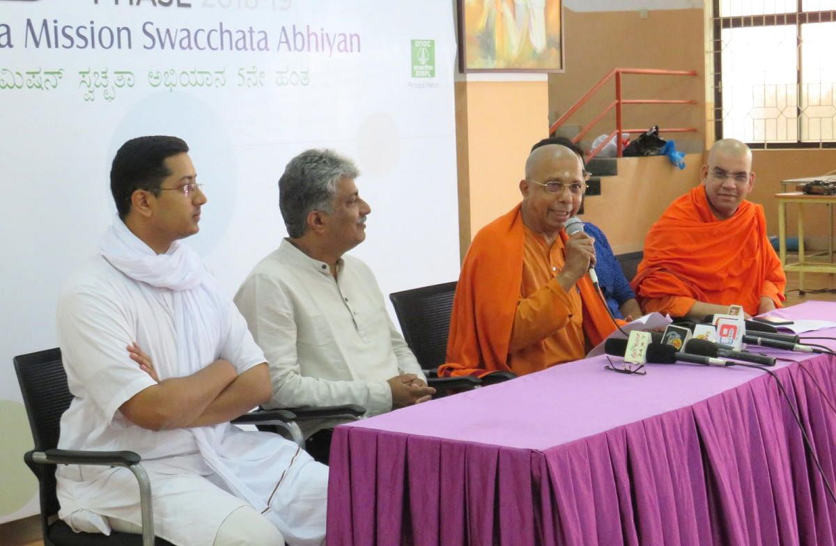 Ramakrishna Mission, Mangaluru, Secretary Swami Jitakamanandaji speaks to mediapersons in Ramakrishna mission premises in Mangaluru.