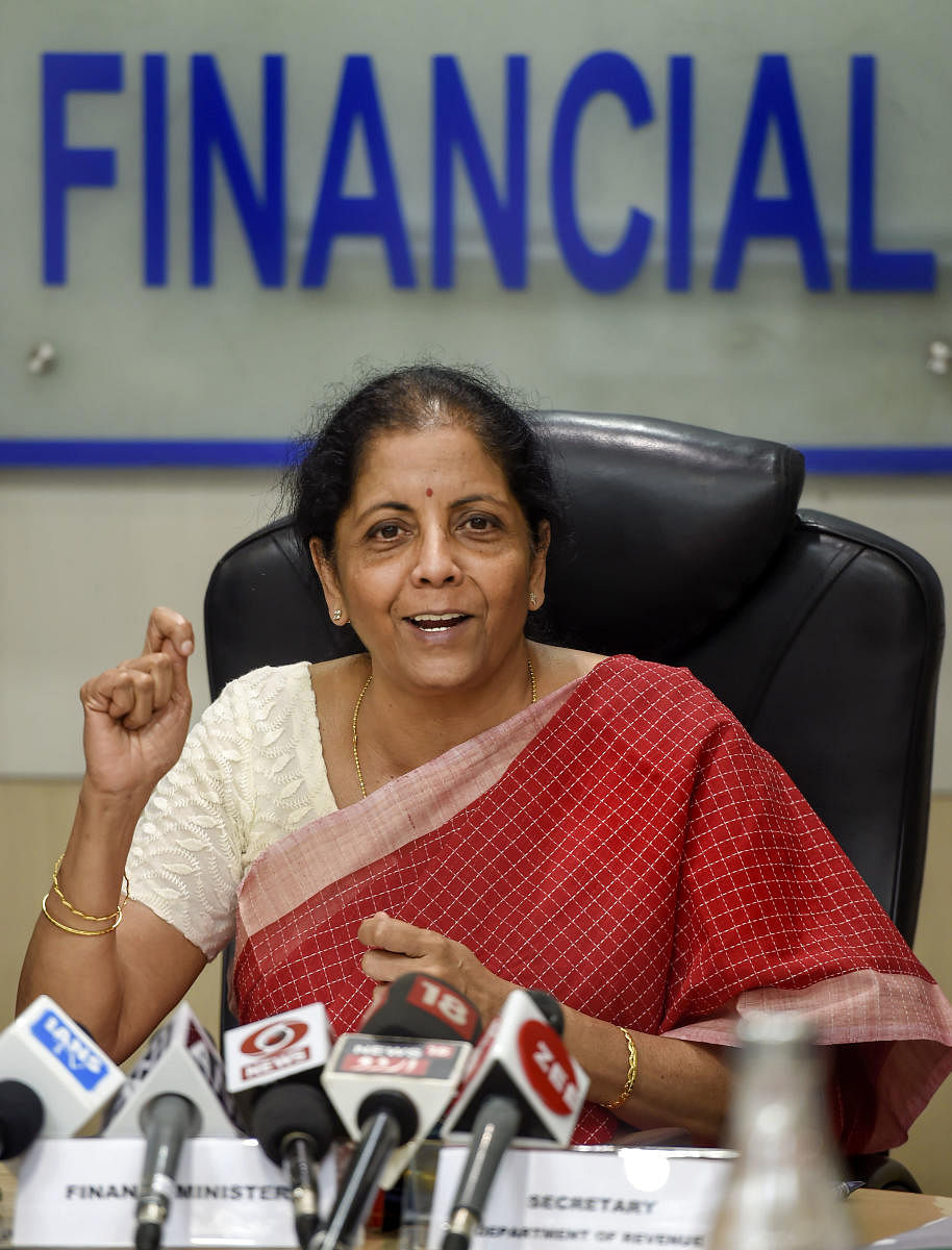 Finance Minister Nirmala Sitharaman addresses a press conference after meeting with the private sector banks, in New Delhi, Thursday, Sept. 26, 2019. (PTI Photo)