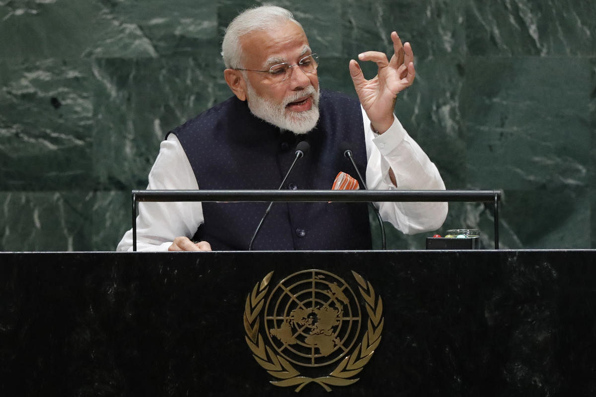 Prime Minister Narendra Modi addresses the UN General Assembly in New York. REUTERS