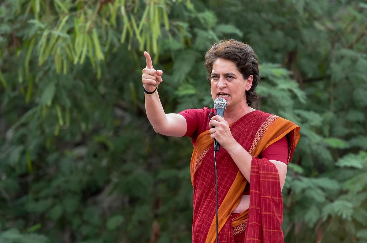 Priyanka Gandhi also posted a media report that claimed that administrative officials performed Chinamayanand's 'aarti' a year ago. Photo/PTI