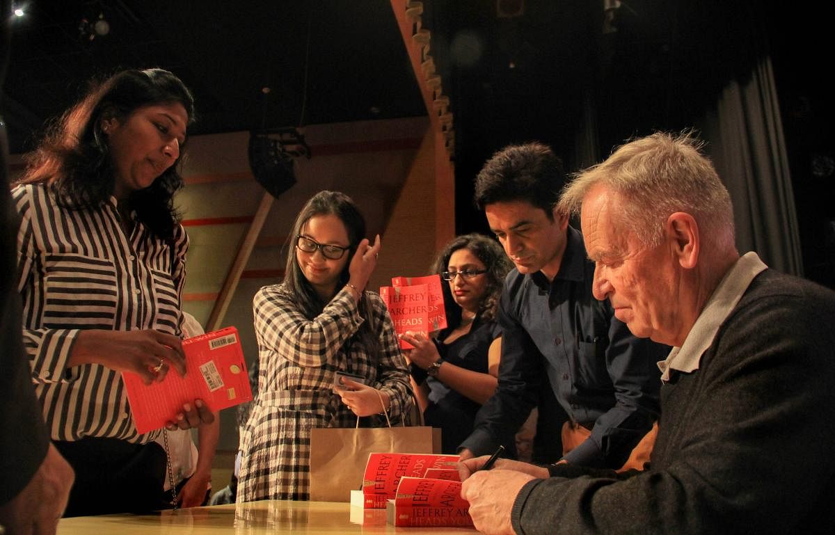 British author Jeffrey Howard Archer during an interaction with the parents and students at a school in Mumbai (PTI Photo)