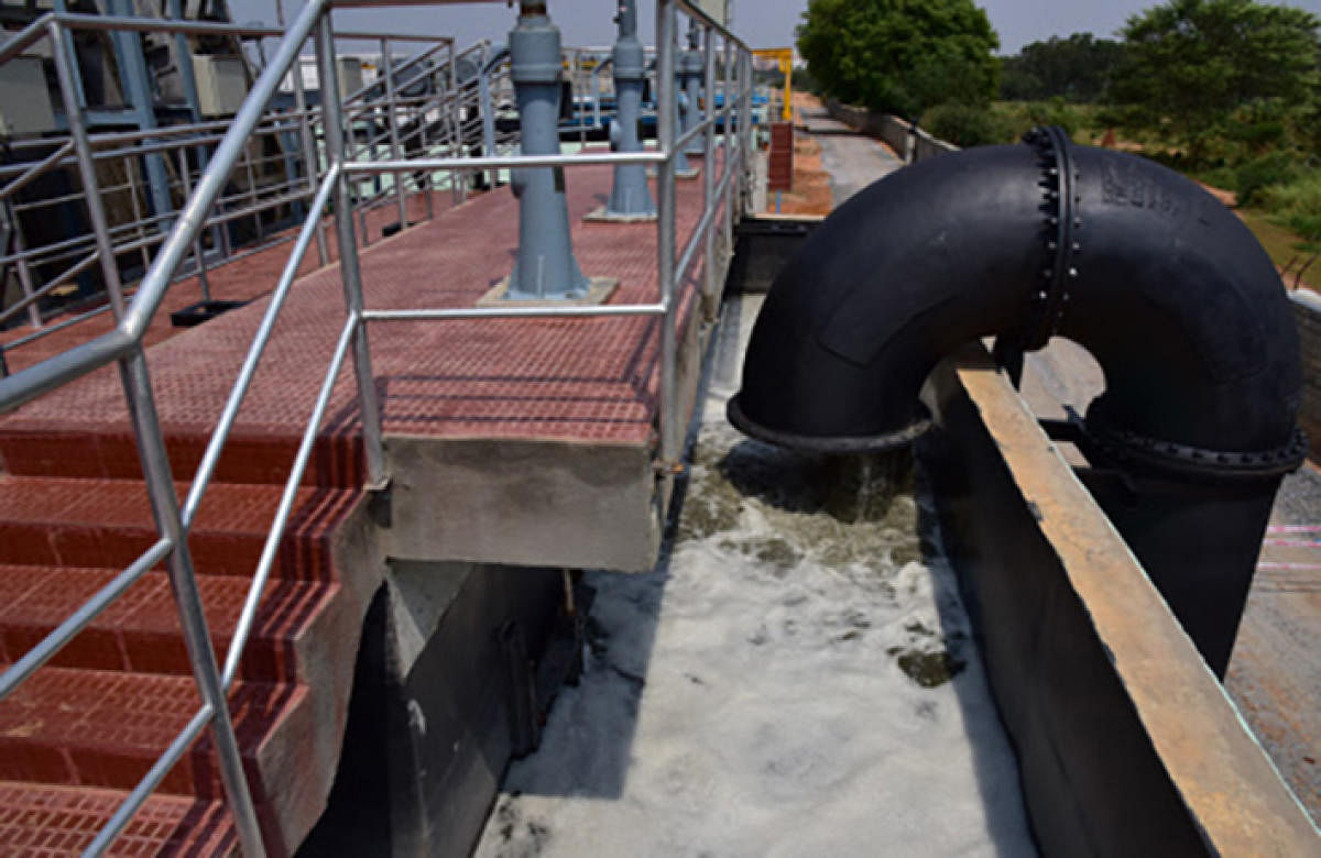 Waste water let into the sewage treatment plant in Bellandur; a view of the treatment plant. dh photos/s k dinesh