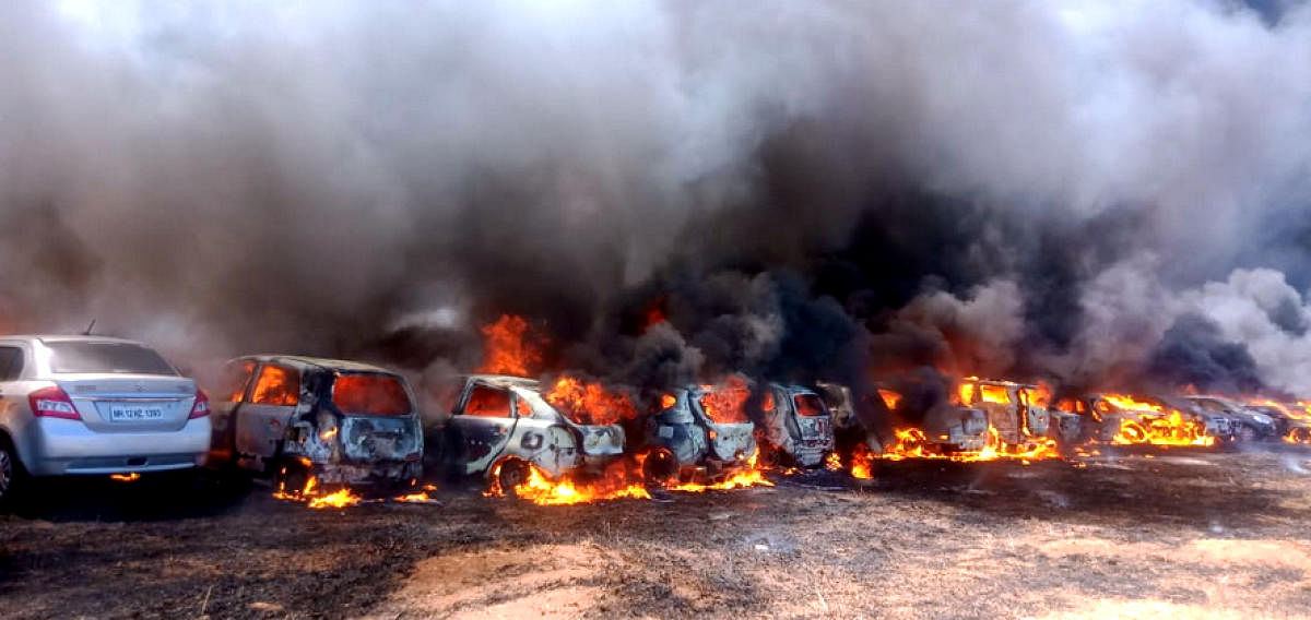 The massive fire during the airshow on February 23, 2019, destroyed about 300 cars. FILE PHOTO