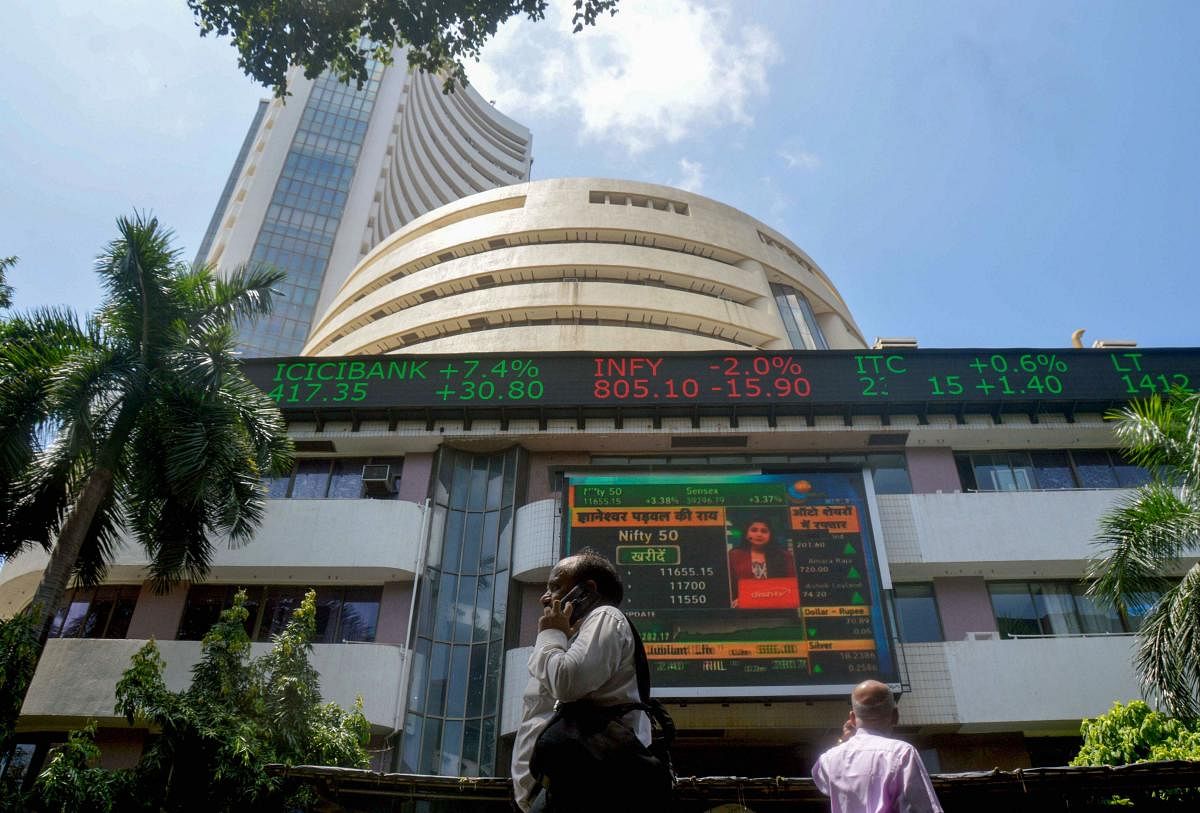 Sensex, which opened on a firm footing, crashed over 737 points in late afternoon trade, before finally finishing at 38,305.41, down 361.92 points. PTI File Photo