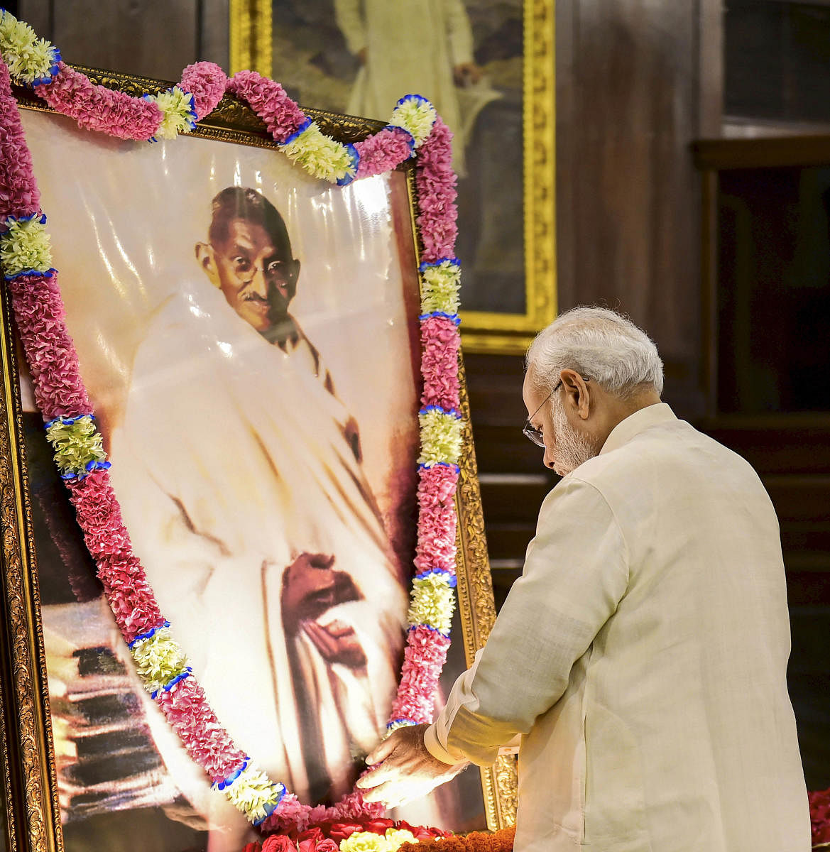 PM Modi pays tribute to Mahatma Gandhi on his 150th anniversary. (PTI Photo)