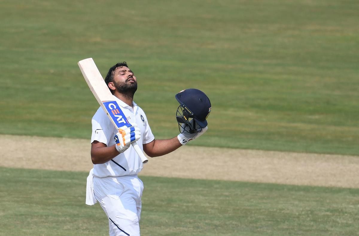 India’s newest Test opener Rohit Sharma is a picture of poise after reaching his century against South Africa on the opening day of the first Test in Visakhapatnam on Wednesday. AFP